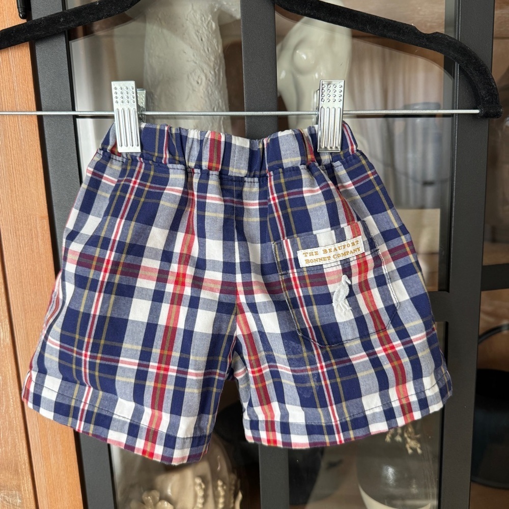 TBBC Sheffield shorts navy red Montpelier Plaid baby toddler boys stork